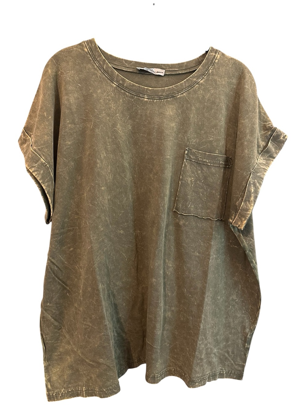 Zenana Outfitters Olive Green Mineral Wash Short Sleeve Pocket Tee in Plus